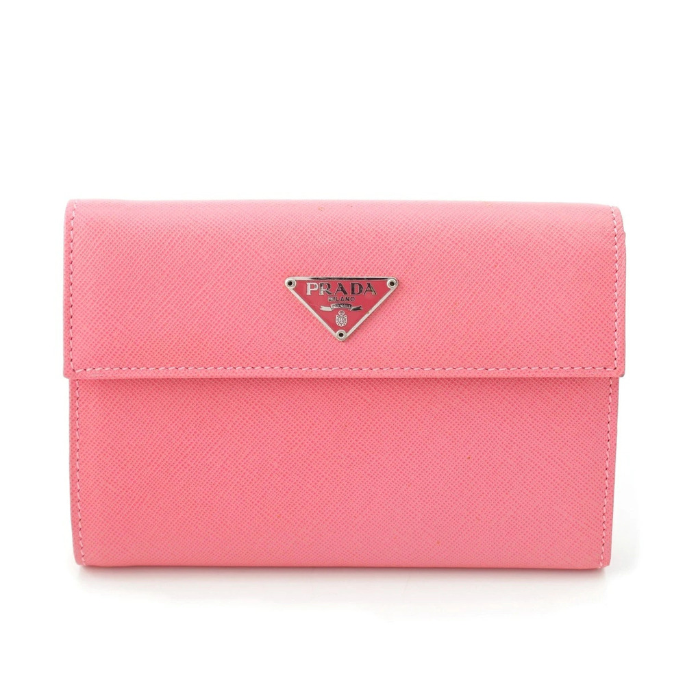 Prada Saffiano Triangle Wallet Tri fold Pink